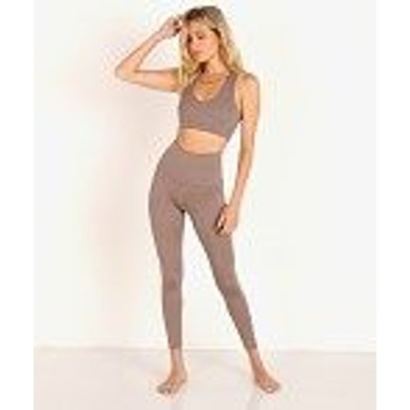 Beyond Yoga Pants - Beyond Yoga Rib High Waisted Midi Legging Mocha Heather Brown Size S